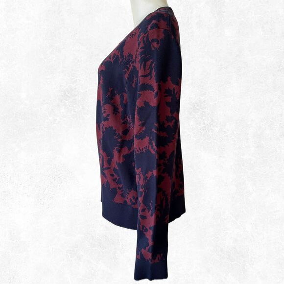 Ann Taylor Navy Black/Rust Print Round Neck Cardigan Sweater - Women's XL - Picture 4 of 5